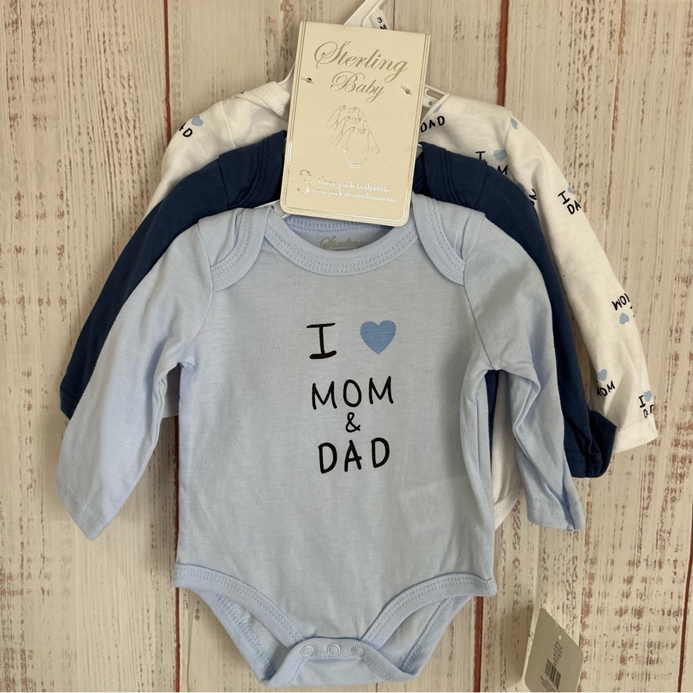Sterling Baby 3 pack long sleeve bodysuits i love mom and dad